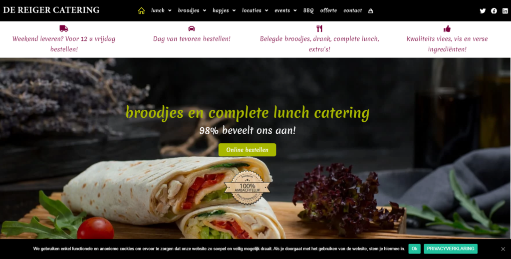 front page overview of an ecommerce business catering website created with OceanWP free WordPress theme