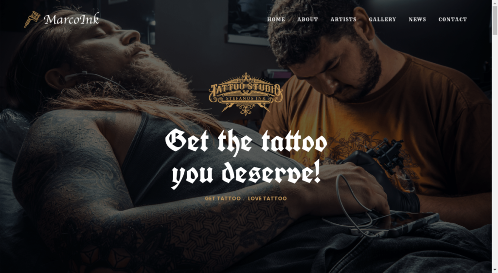 screenshot of the Tattoo WordPress template for tattoo artists, tattoo services and tattooing busines, based on the OceanWP theme best free business WordPress theme