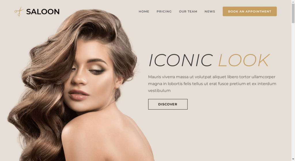 screenshot of the Hair WordPress template suitable for hair stylists, make-up stylists and barbers, based on the OceanWP best business WordPress theme