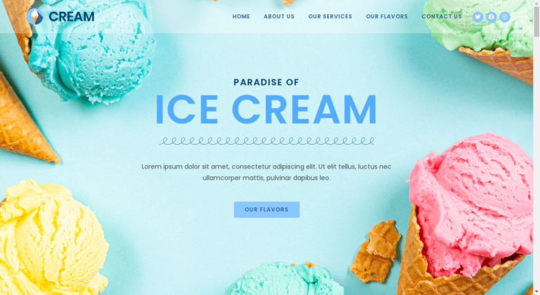 screenshot of WordPress template for ice cream parlors for the OceanWP best free WordPress theme