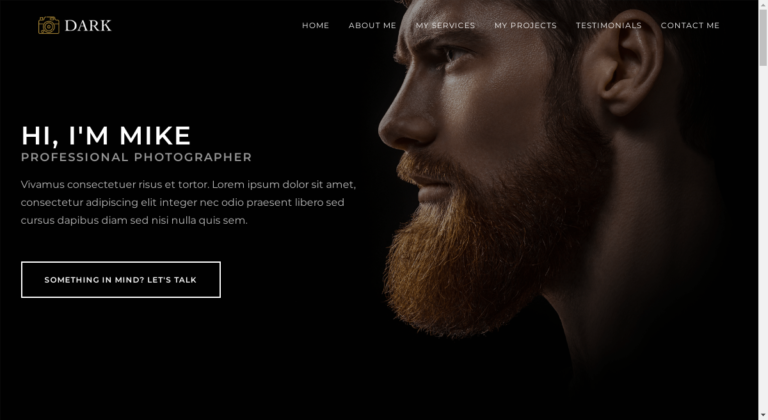 screenshot of the Dark WordPress template which is ideal for freelance and personal portfolios or branding. Based on the OceanWP best portfolio WordPress theme