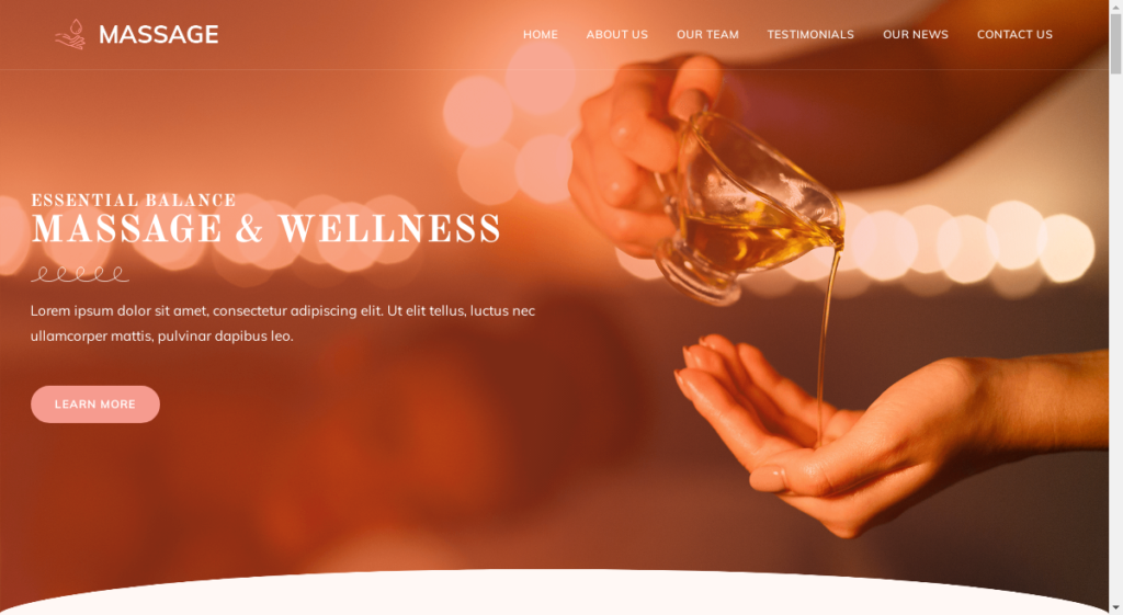 screenshot of WordPress template for business massage, spa, wellness based on the OceanWP best business WordPress theme