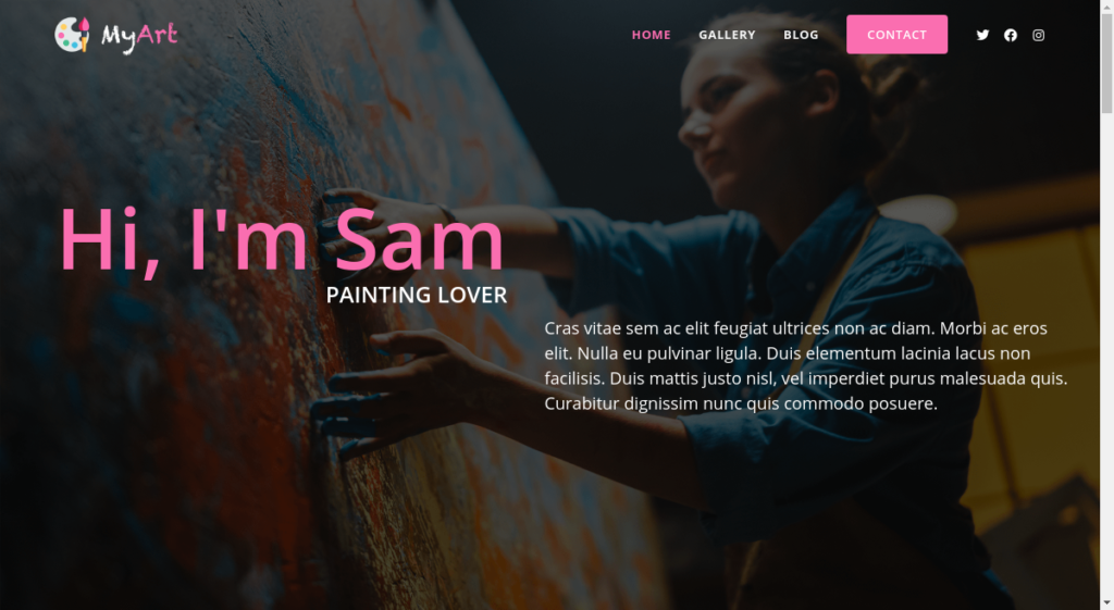 screenshot of the Paint WordPress template perfect for artists, freelancers, craftsmen, bloggers or hobbyists, based on the OceanWP best blogging WordPress theme