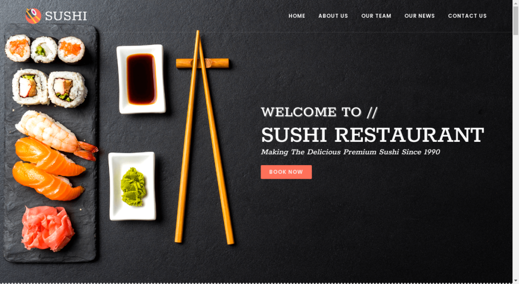 screenshot of WordPress template for sushi and sea food restaurants based on the OceanWP best business WordPress theme