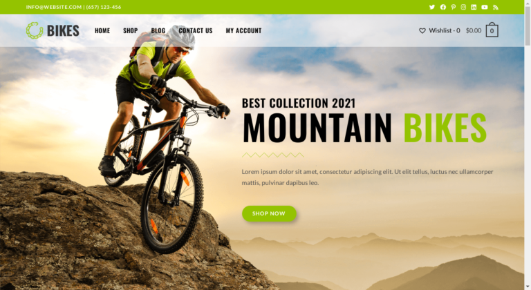 screenshot of WordPress template for WooCommerce for stores that sell bikes, bike gear, bike wear and accessories based on the OceanWP best eCommerce WordPress theme