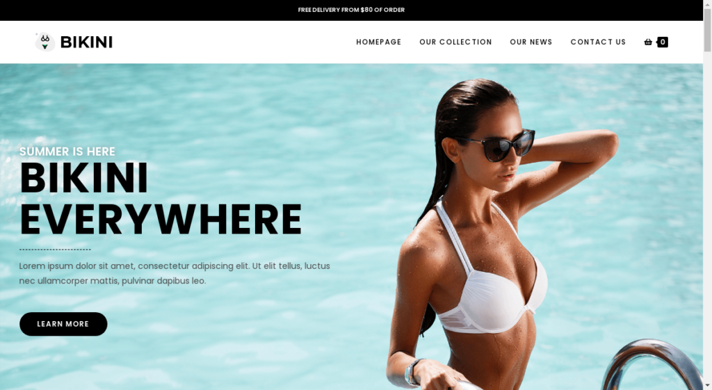 screenshot of WordPress template for WooCommerce for bikini, swimwear and beach fashion business based on the OceanWP top eCommerce WordPress theme