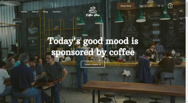 screenshot of the Coffee Shop WordPress template for WooCommerce which is ideal for cafes, coffee shops, bars, pubs, restaurants and more, based on the OceanWP best eCommerce WordPress theme
