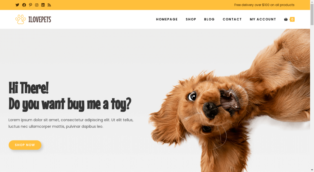 screenshot of WordPress template for WooCommerce for pet shops, pet food and accessories stores based on the OceanWP best eCommerce WordPress theme