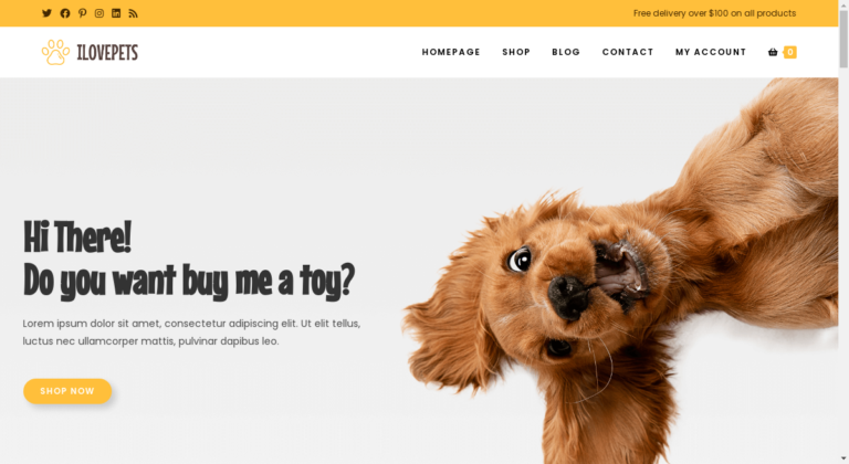 screenshot of WordPress template for WooCommerce for pet shops, pet food and accessories stores based on the OceanWP best eCommerce WordPress theme