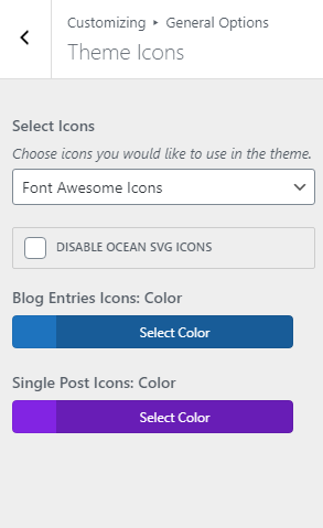 screenshot of OceanWP SVG icons settings