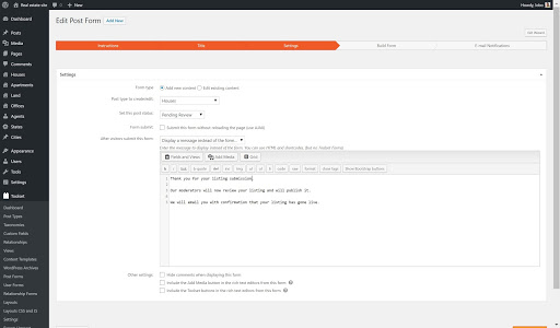 Editing settings for your form