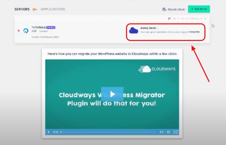 preview of Cloudways installing WordPress installation with OceanWP theme