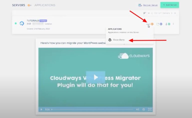preview of accessing Cloudways OceanWP WordPress installation