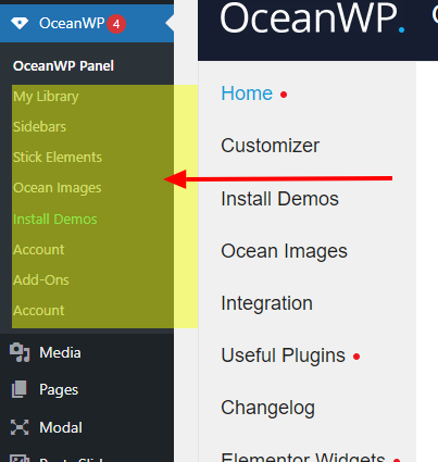 preview of the OceanWP Theme Panel legacy settings