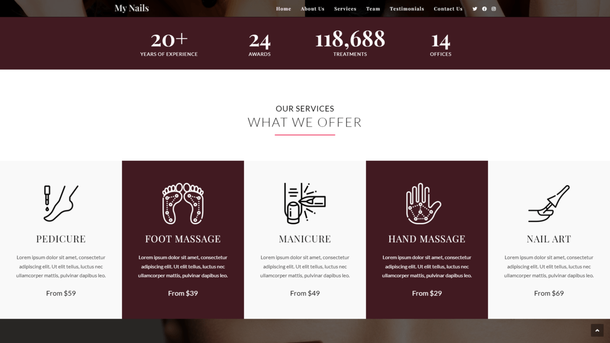 Divi website template for nail salons (7 page layouts)