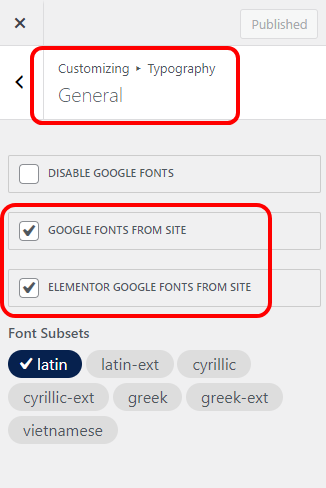 OceanWP update allows using Google fonts locally with Elementor
