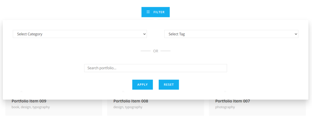 screenshot of the new ocean portfolio filter button feature