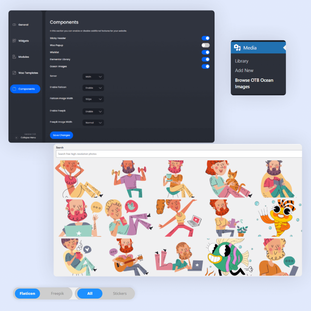 screenshot of oceanwp royalty-free images and icons for woocommerce