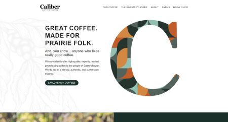 Website Caliber Coffee homepage built with OceanWP WordPress theme