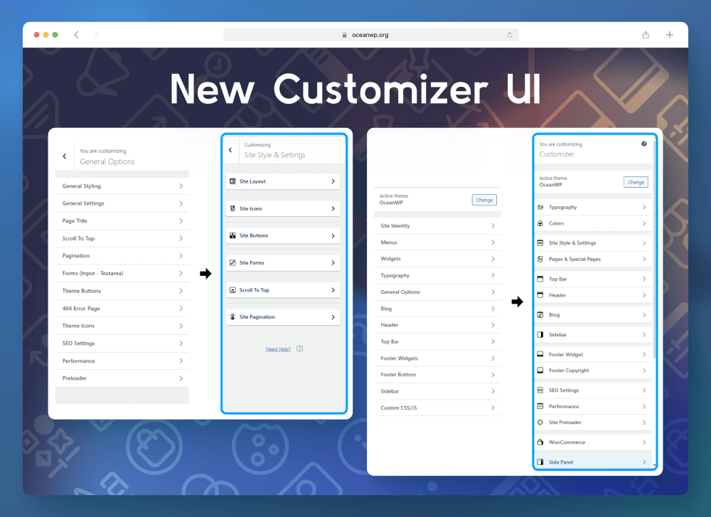 customize wordpress oceanwp new interface