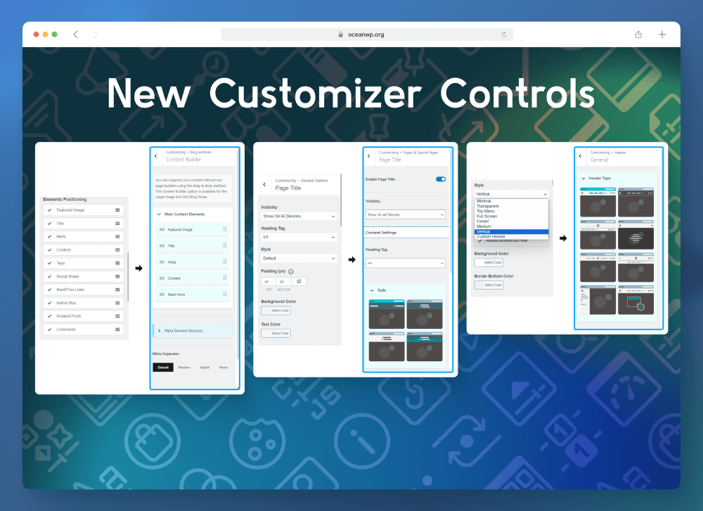 customize WordPress with OceanWP new controls