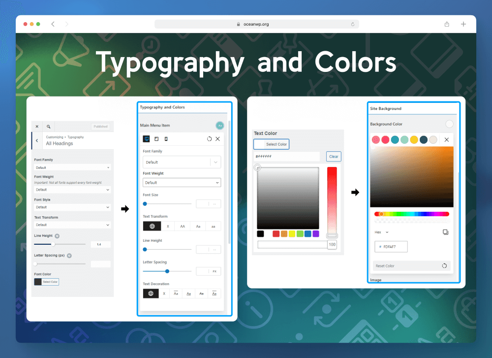 OceanWP customizer new typography and color controls