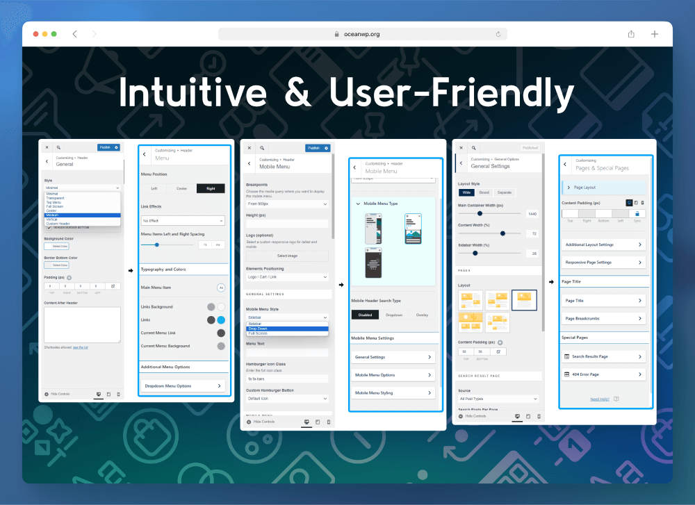 new OceanWP WordPress customizer intuitive and user-friendly