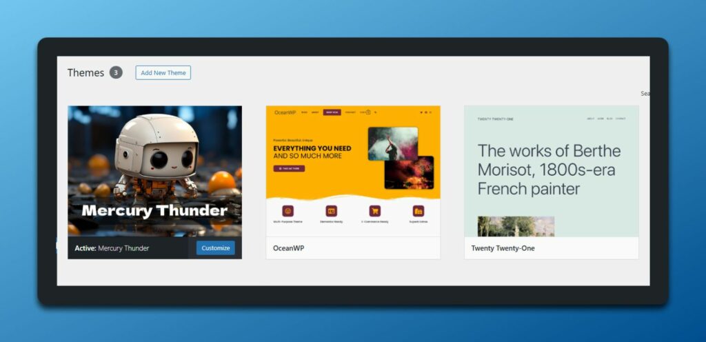 branded WordPress child theme and parent theme display in WordPress admin area