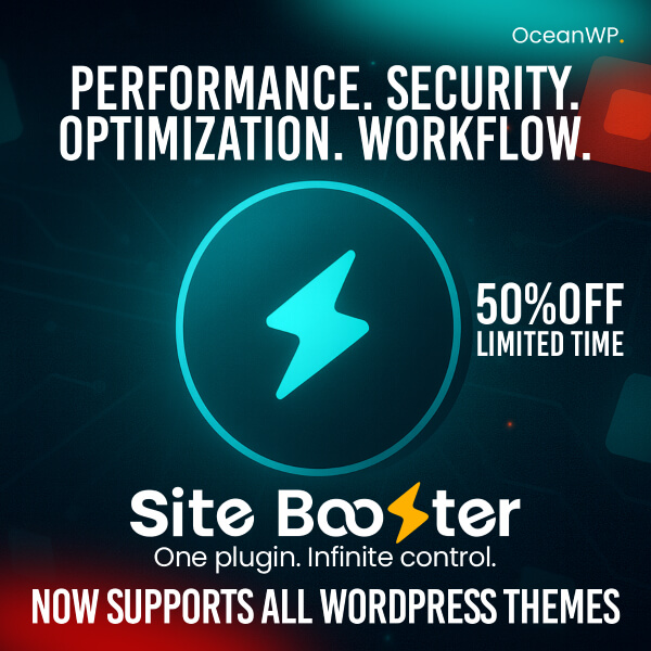 Site Booster plugin by OceanWP to optimize and boost all WordPress websites promo banner square