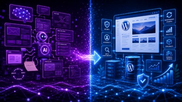 an illustration of turning AI ideas and prototypes to real web products with WordPress