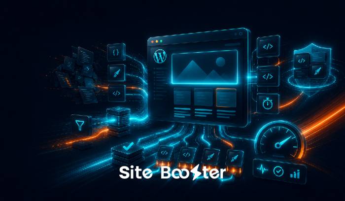 an illustration of Site Booster's CSS and JS asset optimization for WordPress
